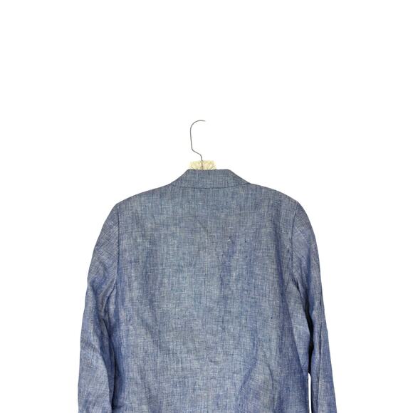 Talbots Petites Blazer Blue Linen Office Work Career Single Breasted Size 12P - Picture 10 of 14
